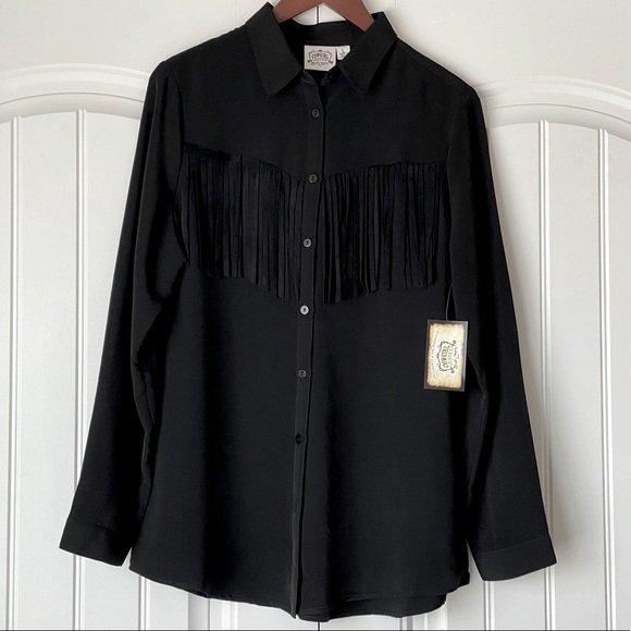 Cowgirl Justice Tops - Cowgirl Justice Black Fringe Top Long Sleeve